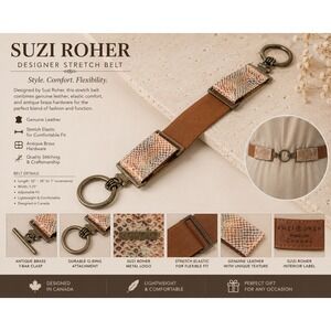 Suzi Roher Snakeskin Embossed Elastic Toggle Belt Brown Brass‎ Medium Canada